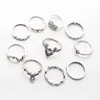 Cluster Rings Vintage Rhinestone Knuckle Ring Hollow Carved Stainless Steel 10pcs In One Set Wholesale