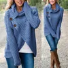 Pullovers Knitted Women Sweaters Long Sleeve Autumn Female Knitting Warm Button Scarf Neck Irregular Sweater Plus Size Top