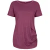 Damen-Sommer-T-Shirt mit kurzen Ärmeln, Taillenknöpfen, Dekor, Baumwoll-T-Shirt, Rundhalsausschnitt, lässige Oberteile, spezielle Knopf-Taillen-T-Shirts AM136