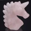 2Quot Gemstone Natural Rose Quartz Unicorn تمثال Reiki Healing Crystal تمثال شفاء الطاقة المنحوتة 4995512