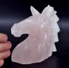 2Quot Gemstone Natural Rose Quartz Unicorn تمثال Reiki Healing Crystal تمثال شفاء الطاقة المنحوتة 4995512