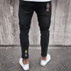 Jeans masculinos 2018 Moda Mens Skinny Rip Slim Stretch Denim Distress Desfiado Motociclista Meninos Bordados Lápis Calças