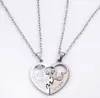 Engrave Heart Crystal Pendant Necklace Letter Matching CZ Couple Lovers Necklaces Women Men Chain Elegant Love Jewelry 2 Pcs/Set