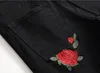 Rose Embroidery Jeans High Quality Fashion Blue Black Ripped Male Pants Tide Slim Pants