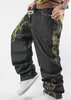 Pantalon hip-hop à motif brodé Hiphop décontracté lâche plus gras grande taille skateboard mec jeans pantalon