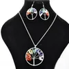 Women Rainbow 7 Chakra Amethyst Tree Of Life Quartz Chips Earrings & Necklace Jewelry Sets Multicolor Wisdom Tree Natural Stone Necklace