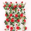造花2.45mの長いシルクのバラの花アイビーのつるの葉の花輪の結婚披露宴の家の装飾の花輪の結婚式の好意