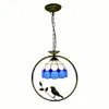 Tiffany Bird Circle Corridor Pendant Lamp Bar Counter Balcony Glass Hanging Light Hallway Mediterranean Dining Room Drop Lights