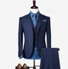 Wełna Groom Nosić śluby Tuxedos Stroje Groomsmen Garnitury Skromne Slim Fit Mens Business Suit Kurtka + Spodnie + Kamizelka Męskie Blazers