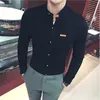 2018 Men Fashion Spring AutumnShirts Long Sleeve Solid Casual Black White Slim Fit Clothing Fashion Color Collarless Shirt