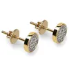 Orecchini a bottone ghiacciati da uomo in oro argento bicolore da 14 mm con micro pavé rotondo a vite sul retro ghiacciato