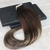 Remy Tape In Hair Extensions Human Hair Balayage Färg Mörkbrun Fading till Ljus Brun Orocessd Human Hair Extensions Seamless 100g 40pcs