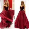 Vintage Vermelho Escuro Espartilho De Veludo Vestidos de Baile Longo Querida Top Até O Chão de Tule Vestidos de Festa À Noite Barato Plus Size Custom Made EN209