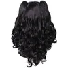 Peruca de cosplay de cabelo curly longo com 2 rabos de cavalo (preto) frete grátis