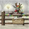 Merry Christmas Photo Backdrop Gedrukt Houten Omheining Cartoon Elanden Kleurrijke Licht Dalende Sneeuwvlokken Winter Sneeuw Scenic Backgrounds