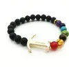 New Natural Black Lava Stone Charm Armband 7 Reiki Chakra Healing Balance Beads Armband för män Kvinnor Stretch Yoga Smycken