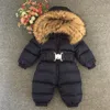 Mode Baby Jumpsuits Boys Girls Winter Overaller Baby Rompers Duck Down Jumpsuit Hooded Real Fur Collar Barn Ytterkläder Kids Snowsuit