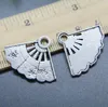 Partihandel 30st Folding Fan Alloy Charms Pendant Retro Smycken Göra DIY Keychain Forntida silverhänge för armband Örhängen 23 * 29mm