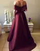 Off the Ramię Burgundia Satin Suknie wieczorowe Sexy Proste Formalne Suknie Wieczorowe Dark Red Backless Prom Dresses Sweep Pociąg