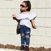 2018 Neue Mode Baby Mädchen Outfits Tops Weißes Hemd Und Loch Jeans Hosen Zweiteilige Kleidung Set Nette Baby Mädchen Kleidung Set Kinder Anzüge