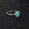 Echt 925er Sterling Silber Solitaire Ring für Frauen Big Blue Synthetic Opal Edelsteinsteine ​​Ringe