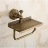 European Antique Paper Holder Bathroom Toilet Tissue Holder with Mobile Shelf Brass Copper Roller Paper Holder