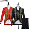 Customized Wholesale Men's Suits Wedding Dress Gold Decorative pattern Embroidery Blazer Vest Pants Three Piece Suit Set Prom Singer Costume