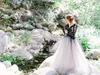 2019 Black And White Tulle Boho Wedding Dresses Sexy V Neck Backless Illusion Long Sleeves Gothic Plus Size Bridal Party Gowns Vestidos