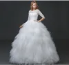 Vraie Photo Robe De Mariée 2018 Printemps Coréen Style Dentelle Demi Manches Robe De Mariée Blanc Princesse Dos Nu De Luxe vestidos de noiva