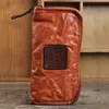 Plånböcker Äkta Läder Plånbok Män Koppling Väska Vintage Cowhide Ruched Purse Zipper Male Long Letter Carteira1