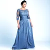 Plus Size Gray Mother Of The Bride Dresses With 3 4 Sleeves Scoop Neck Lace Chiffon Women Formal Gowns DH4036