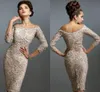 New Arrival Glamorous Knee Length Mother of the Bride Dresses 3/4 Sleeves Sheath Off Shoulder Lace Applique Mother of Groom Dresses Custom