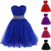 2018 Novo Barato Royal Blue Tulle Curto Vestidos Homecoming Plus Size Frisado Cristais Graduação Vestido Prom Cocktail Partido QC1165