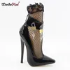 Wonderheel Extreme Hoge Hak 18 cm Stiletto Heel Patent Lederen Sexy Fetish Enkle Strap Puntschoen Padsloten Sexy Vrouwen Pompen