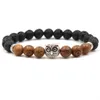 8mm Zwarte Lava Stone Tiger's Eye Beads Owl Charms Essential Oil Diffuser Armband Balance Yoga Pulseira Feminina Boeddha Sieraden