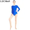 LZCMSoft Dames Crew Neck Long Mouw Meuters Ballet Spandex Crotch Button Gymnastiek Dance Unitards Blue Dancewear Tops