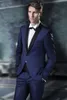 Brand New Navy Blue Groom Tuxedos Black Shawl Lapel Groomsmen Män Bröllop Tuxedo Populär man Business Prom Blazer (Jacka + Byxor + Tie + Girdle) 84