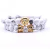 2 pièces/ensemble Animal roi tête de Lion Howlite Turquoise Bracelet noir pierre naturelle couronne Couple bracelets ensembles pour hommes main bijoux accessoires