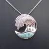 Feiner Schmuck, natürlicher Larimar-Anhänger, echter Stein, Wellen-Charm-Anhänger aus massivem 925er Sterlingsilber, Weihnachtsgeschenk für Liebhaber