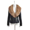 FAROONEEE PU Jaqueta De Couro Com Faux Fur Collar Mulheres Casaco De Outono Feminino Slim Curto Outerwear Overcoat Plus Size 3x Q1660