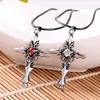 Simulation Gemstone Jesus Cross Pendant Necklace Vintage vampire diary cross necklace titanium steel couple jewelry New 20pcs/lot