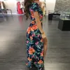 YJSFG House Elegante Vrouwen Zomer Lange Maxi Jurken Tweedelige Set Sexy 2017 Holle Crop Top Skirts Floral Print 2 stukjes Pakken