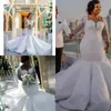 Robes de mariée sirène grande taille col carré Illusion manches longues robes de mariée avec appliques paillettes balayage train robe de mariée de novia