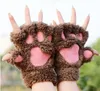 Cat Claw Mitten Winter Warm Cute Cartoon Girl Mitten Gloves Tjock Villi Coral Fleece Bear Paw Half Finger Handskar