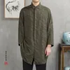 2018 Çin Tarzı Keten erkek Jakarlı Uzun Bölüm erkek Uzun Kollu Astar Arap Rahat Gömlek Yüksek Kaliteli Marka Elbise Gömlek