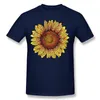 Orden mixta hombre 100% tela de algodón Swirly girasol camisetas hombre cuello redondo azul marino manga corta Camiseta talla grande Casual camisetas