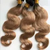 Capelli umani europei Body Wave Ombre 3 pacchi con chiusura 1B27 Chiusura bionda miele con capelli intrecciati Biondo dorato Radici scure Hai8643134