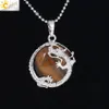 CSJA Chinese Dragon Stone Rock Necklace Natural Gemstone Pendant White Crystal Tiger Eyes Flat Round Beads Silver Color Lucky Jewe4489606