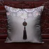 Jade Tassel Luxury Natural Mulberry Silk Pillowcase Home Decor Cushion Cover Chair Sofa Lumbar Cushion Chinese Pillow Covers