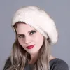 Bérets véritable chapeau de vison tricoté béret avec doublure en laine hiver dame 2023 mode noir blanc gris marron couleur rouge